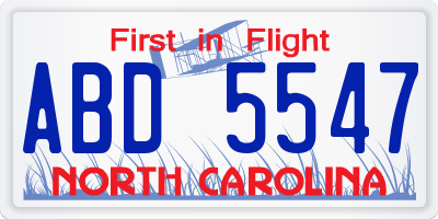 NC license plate ABD5547
