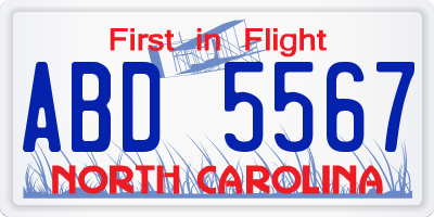 NC license plate ABD5567