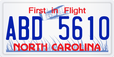 NC license plate ABD5610