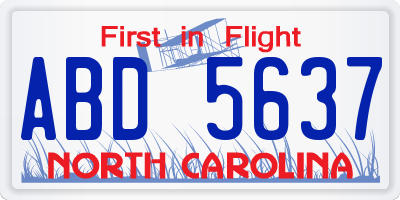 NC license plate ABD5637