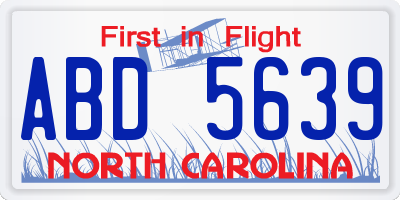 NC license plate ABD5639