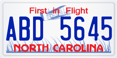 NC license plate ABD5645