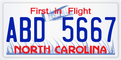 NC license plate ABD5667