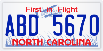 NC license plate ABD5670