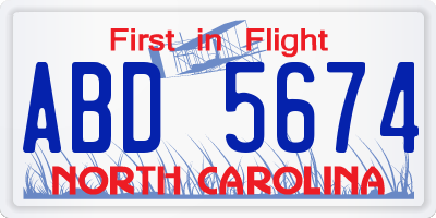 NC license plate ABD5674