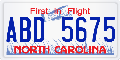 NC license plate ABD5675