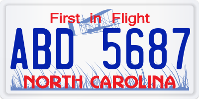 NC license plate ABD5687