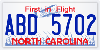 NC license plate ABD5702