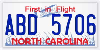 NC license plate ABD5706