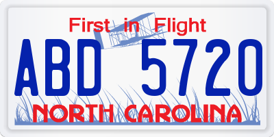 NC license plate ABD5720