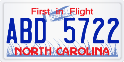 NC license plate ABD5722
