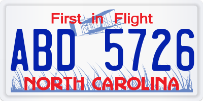 NC license plate ABD5726