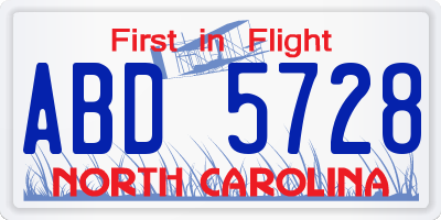 NC license plate ABD5728
