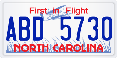 NC license plate ABD5730