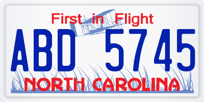 NC license plate ABD5745