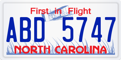 NC license plate ABD5747