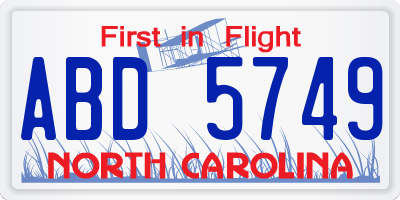 NC license plate ABD5749