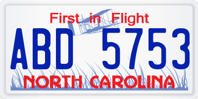 NC license plate ABD5753