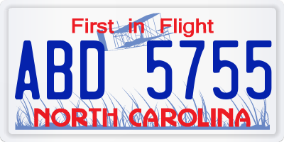 NC license plate ABD5755