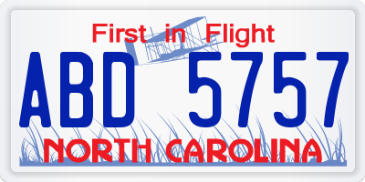 NC license plate ABD5757
