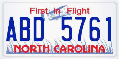 NC license plate ABD5761