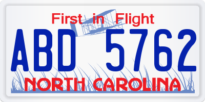 NC license plate ABD5762
