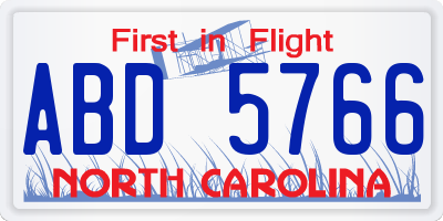 NC license plate ABD5766
