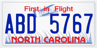 NC license plate ABD5767
