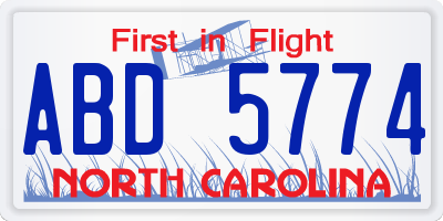 NC license plate ABD5774