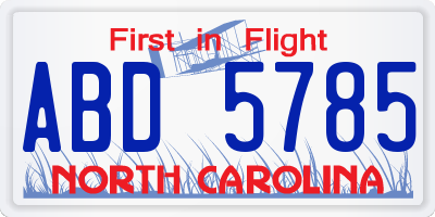 NC license plate ABD5785