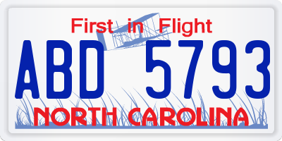 NC license plate ABD5793