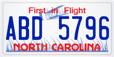 NC license plate ABD5796
