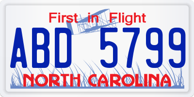 NC license plate ABD5799