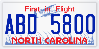 NC license plate ABD5800