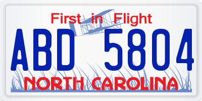 NC license plate ABD5804