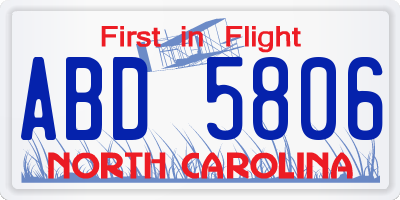 NC license plate ABD5806