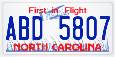 NC license plate ABD5807