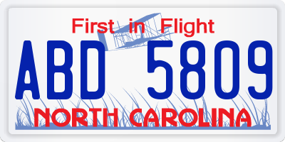 NC license plate ABD5809
