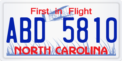 NC license plate ABD5810