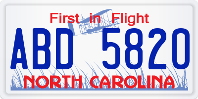 NC license plate ABD5820