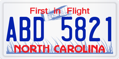 NC license plate ABD5821