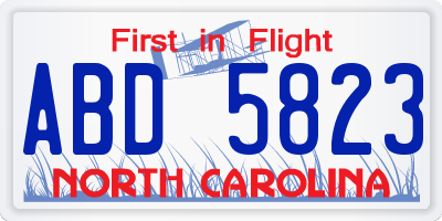 NC license plate ABD5823