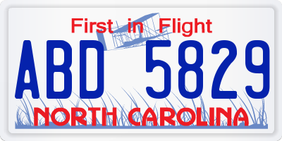 NC license plate ABD5829