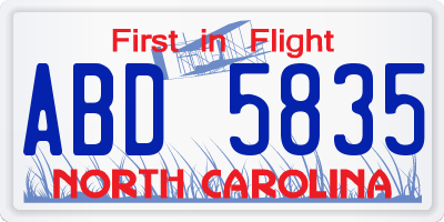 NC license plate ABD5835