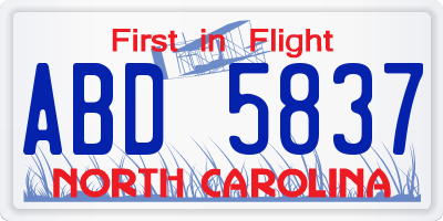NC license plate ABD5837
