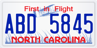 NC license plate ABD5845