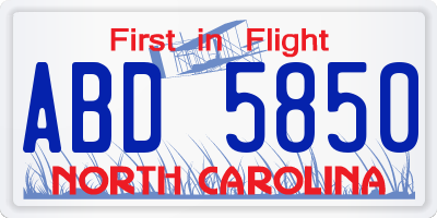 NC license plate ABD5850