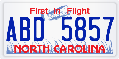 NC license plate ABD5857