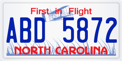 NC license plate ABD5872