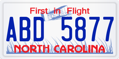 NC license plate ABD5877